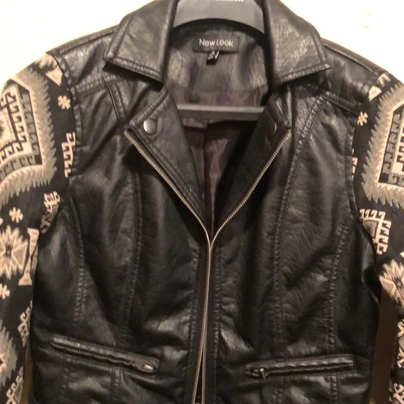 New Look faux leather & tapestry coat. Size M. (Runs small) - Picture 3 of 5